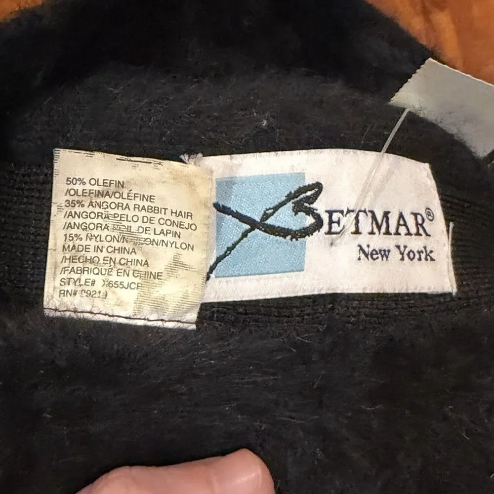 Vintage Betmar Women’s Black Angora Fuzzy 90s Y2K One Size Bucket Hat - NOS New!